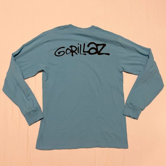 Vintage Gorillaz Long Sleeve T Shirt Double Sided Graphic Size Medium Y2K Blue - Picture 16 of 16